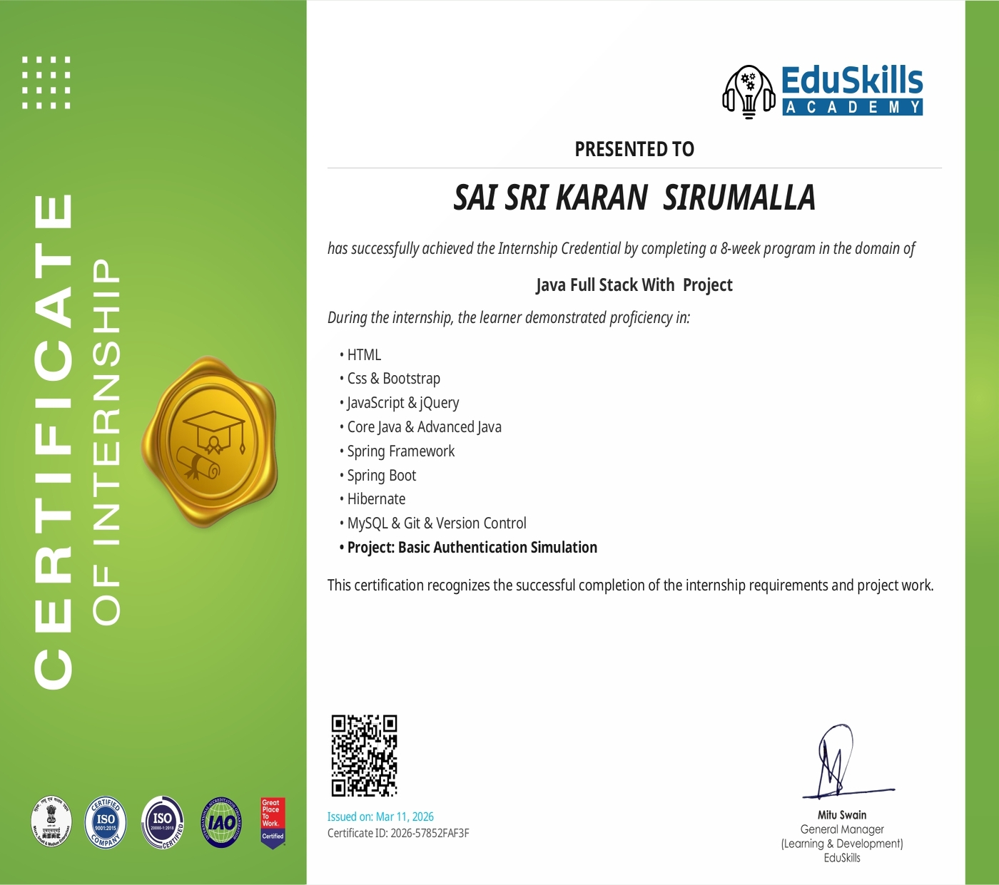 Eduskills Certificate